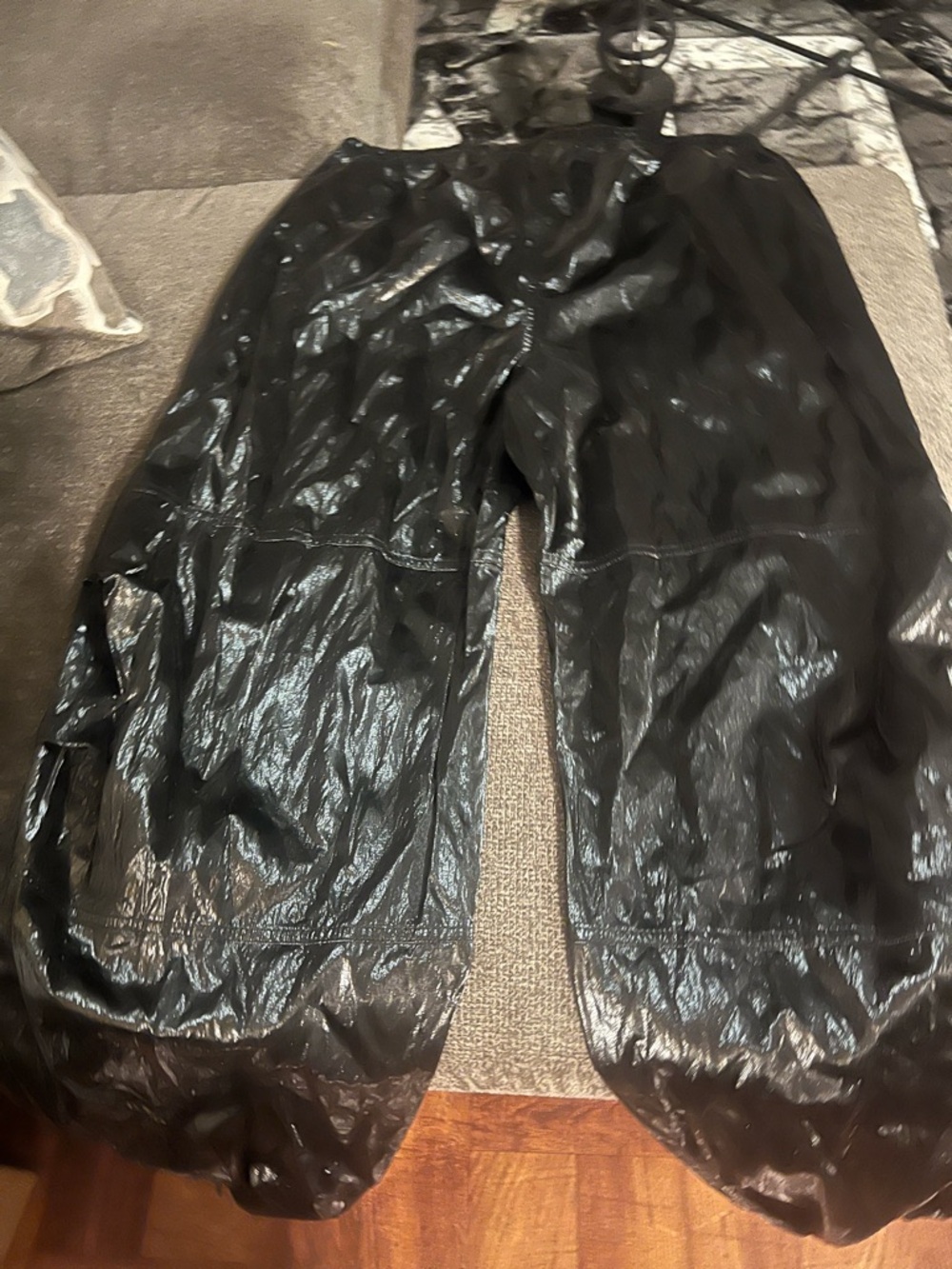 wild fable Black Shiny Track Pants with Cuffed Ankles